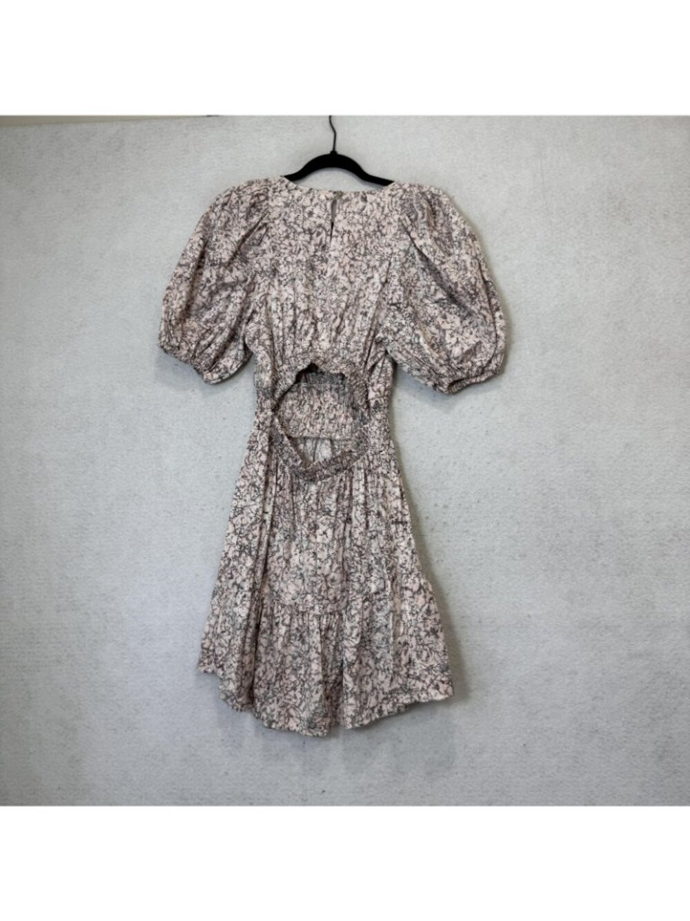 Self Contrast Dress Womens Small Pink Floral Puff Sleeve Smocked Hi Low Ruffle - Picture 7 of 8